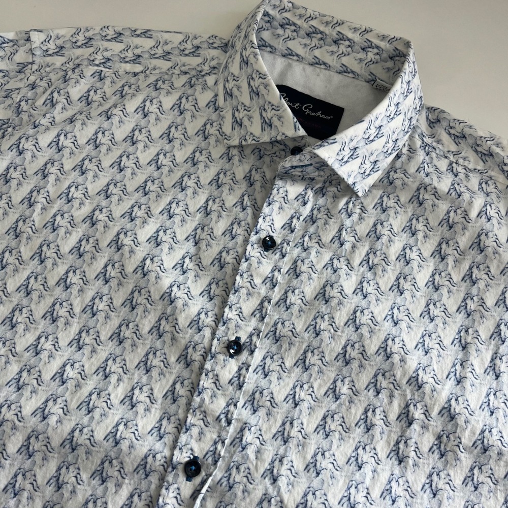 Robert Graham Tailored Fit Blue Patterned Short Sleeve Button Down Men's 3XL